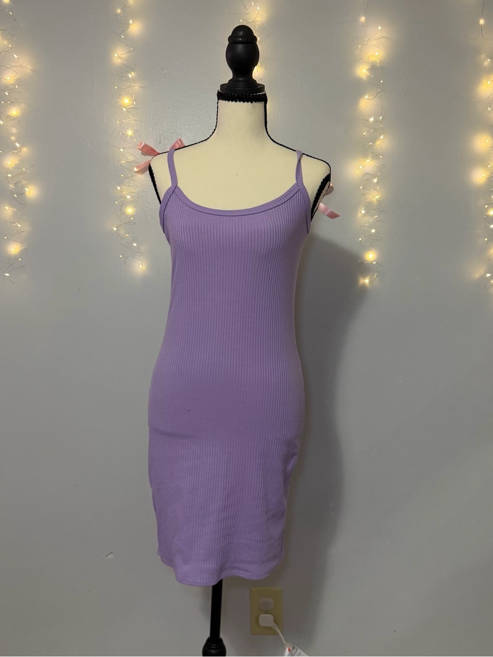 Lilac Ribbed Spaghetti Strap Bodycon Dress